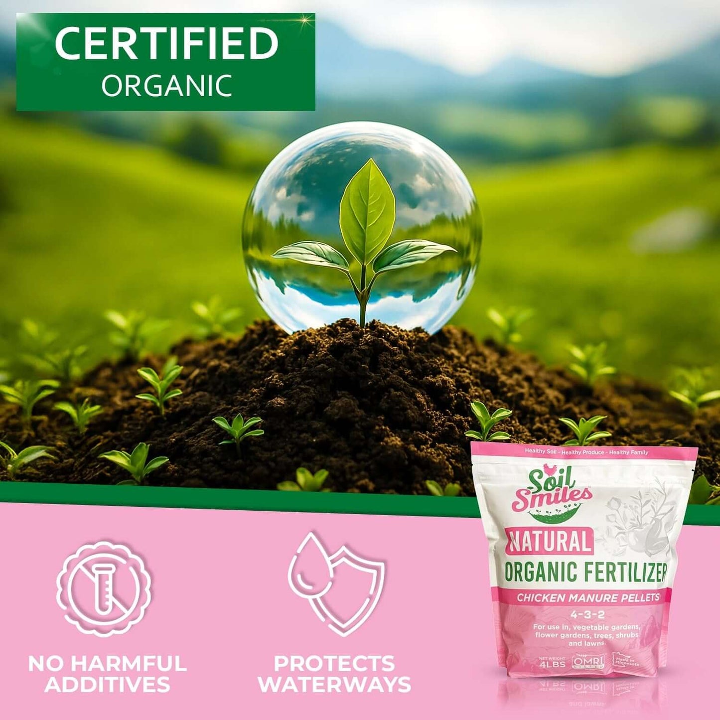 OMRI Listed organic chicken manure pellets from soil smiles - the all-natural healthier way to grow
